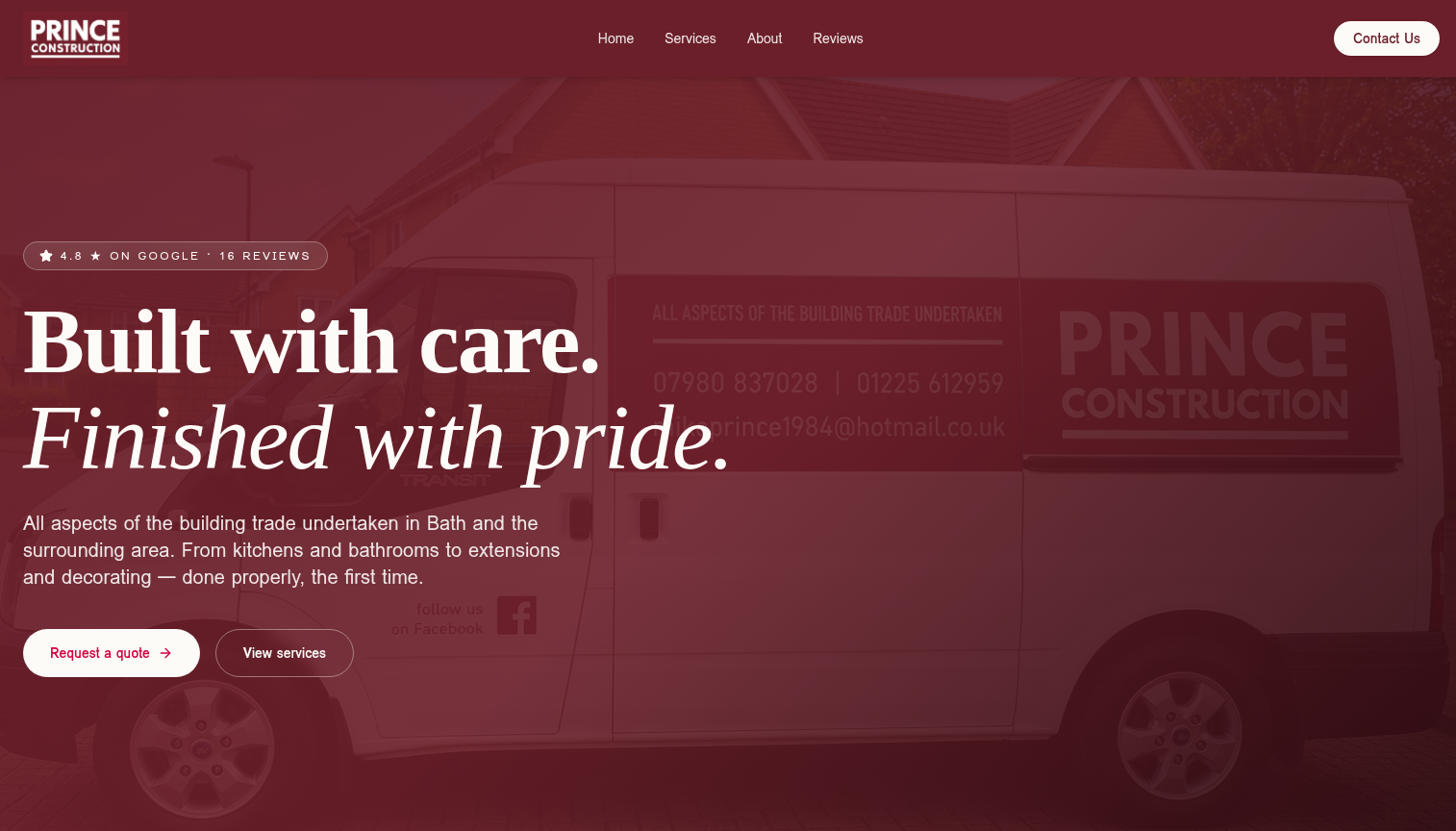 Prince Construction website screenshot